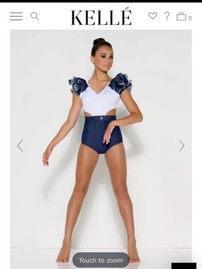 KELLÉ White and Navy Dance Leotard with Puff Sleeves
